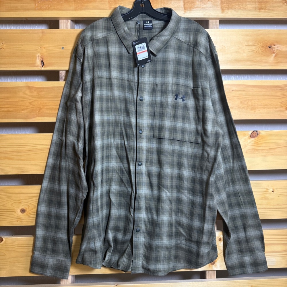 Under Armour Plaid Button Down Mens 3XL Green Outdoor Rugged Sporty Casual NWT